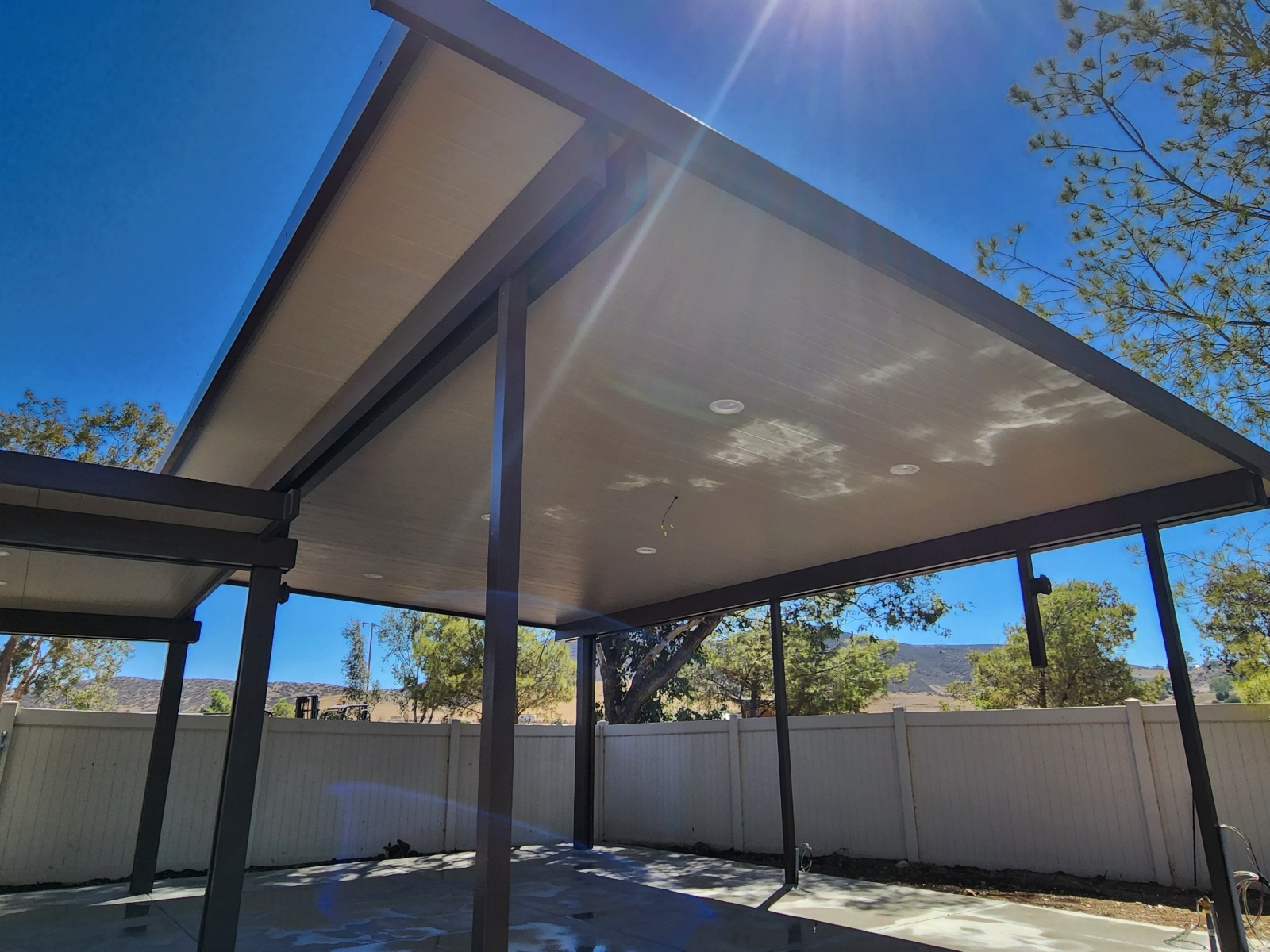 Completed patio cover and pergola on a Coachella Valley home for Horizon Patios